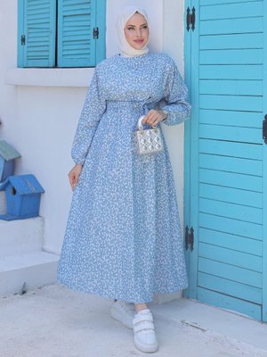 Çiçekli Bisiklet Yaka Uzun Kloş Çan Modeli Beli Kuşaklı Yazlık Abiye Elbise Çiçekli Bisiklet Yaka Uzun Kloş Çan Modeli Beli Kuşaklı Yazlık Abiye Elbise