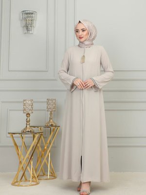 Kopya Taş Kollu Ferace Uzun Kollu Fermuar Yere Kadar Türkiye İslami Moda