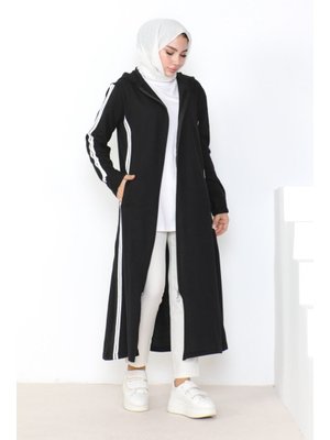 Siyah Çift Şerit Detaylı Kap