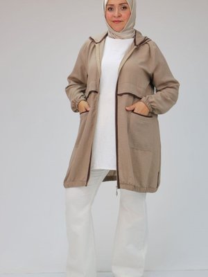 Vizon Büyük Beden Biye Detaylı Keten Kap