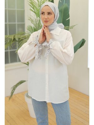 Gri Kol Bağlamalı Keten Gömlek Gri Kol Bağlamalı Keten Gömlek