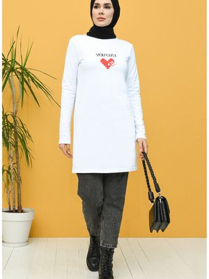 Baskılı Tunik Beyaz Baskılı Tunik Beyaz