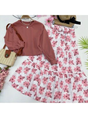 Kadın Etekli Takım Çiçekli