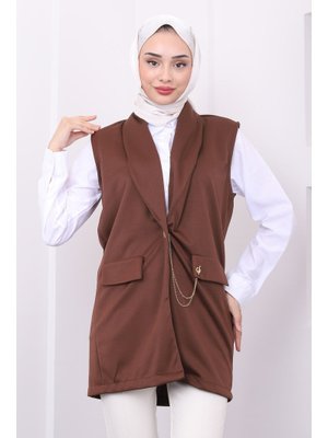 Kahverengi Zincir Detaylı Yelek Kahverengi Zincir Detaylı Yelek