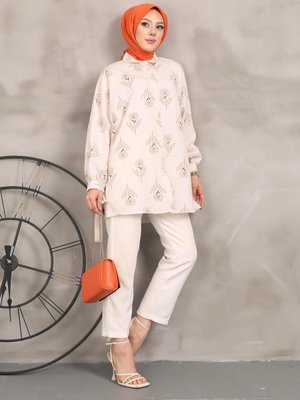 Keten Çicek Desenli Tunik