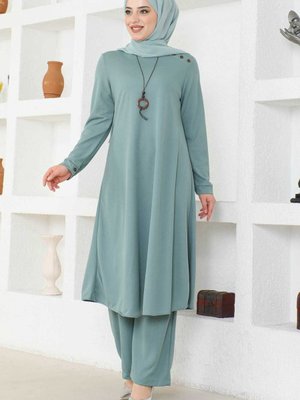 Kolyeli Tunik & Pantolon İkili Takım Yeşili Mint