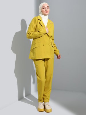 Yağ Yeşili Ceket Pantolon İkili Takım