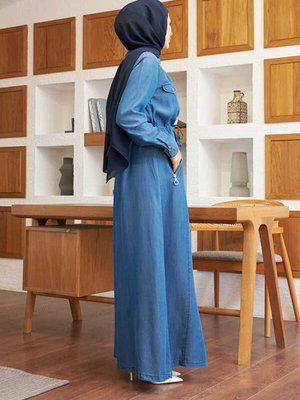 Fermuarlı Elbise Koyu Mavi
