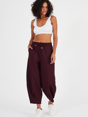 Bordo Beli Lastikli Cepli Pantolon Bordo Beli Lastikli Cepli Pantolon