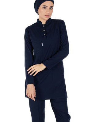 Lacivert Ince Kumaş Likralı Hemşire Ve Doktor Forması Takımı