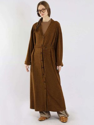 Arkadan Kuşaklı Triko Hırka Taba Arkadan Kuşaklı Triko Hırka Taba