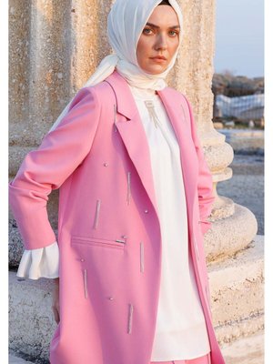 Pembe Sarkıt Taş Detaylı Blazer Ceket