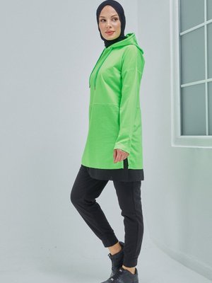 Pamuklu Tunik Pantolon Eşofman Takım Neon Yeşili Pamuklu Tunik Pantolon Eşofman Takım Neon Yeşili