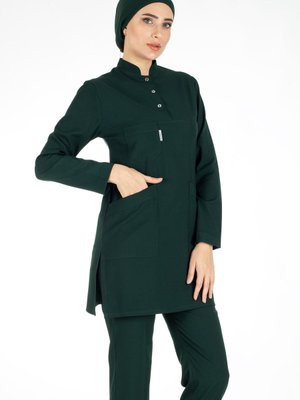 Ördekbaşı Yeşili Ince Kumaş Likralı Hemşire Ve Doktor Forması Takımı