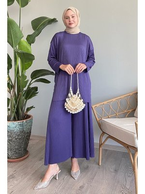 Mila Piliseli Pantolon Tunik Lila İkili Takım 