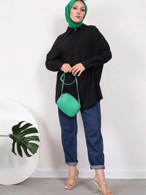 Siyah Flamlı Keten Gömlek