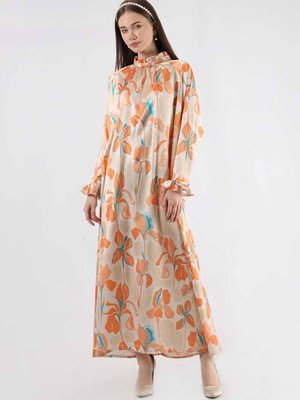 Zambak Desen Elbise Turuncu Zambak Desen Elbise Turuncu
