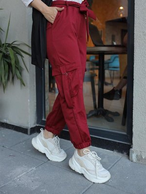 Bel Kuşaklı Kargo Cepli Pantolon Bordo