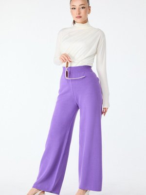 Düz Orta Mor Triko Pantolon