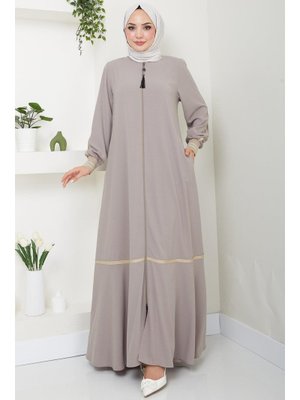 Çizgi Detaylı bej Rengi Ferace