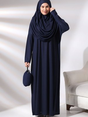 Lacivert Tek Parça Çantalı Namaz Elbisesi Lacivert Tek Parça Çantalı Namaz Elbisesi