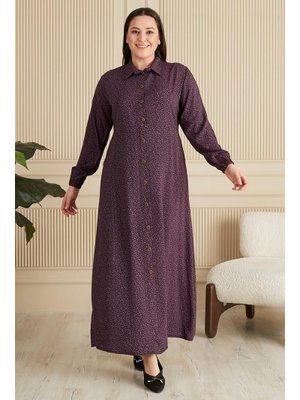 Lila Kadin Buyuk Beden Çıtır Desen Yazlik Tesettur Elbise