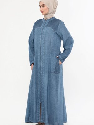 Otantik Fermuarlı Ferace Yazlık Tril Pamuklu Ürün Buz Mavi