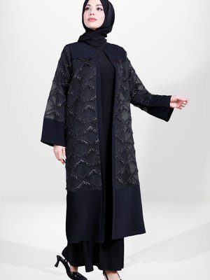 Siyah Püskül Detaylı Renk İkili Abaya Takım Siyah Püskül Detaylı Renk İkili Abaya Takım