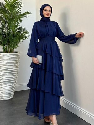 Funda Kat Kat Abiye Elbise Lacivert