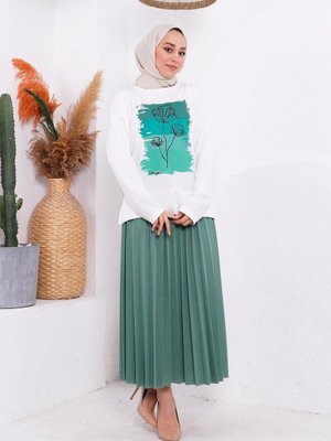 Mint Pilise Etekli Baskılı Scuba Takım