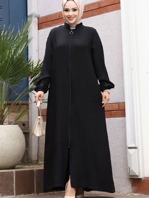 Arkası A Pileli Kolu Düğme Detaylı Ferace