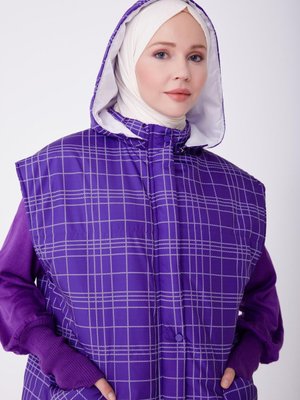 Baskılı Ve Kapitoneli Yelek Morcivert