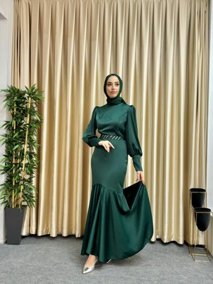 Zümrüt Yeşili Asmin Abiye Elbise