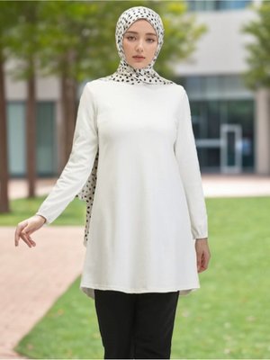 Sade Yumuşacık Dökümlü Krep Beyaz Tunik