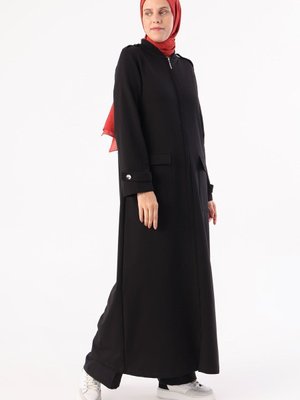 Siyah Apoletli Ve Cepli Rahat Örme Ferace