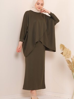 Çapraz Detay Etekli Takım Haki Çapraz Detay Etekli Takım Haki