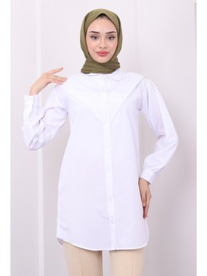 Beyaz Ön Katlı Tunik