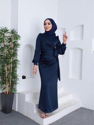 Yandan Bağlamalı Saten Abiye Elbise