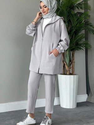 Fermuarlı Spor Takım Gri