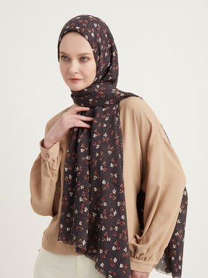 Antrasit Çiçek Desenli Şal