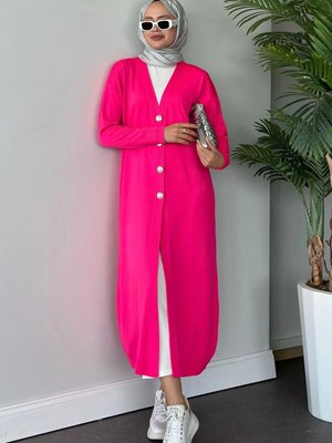 Uzun Soğuk İp Hırka Fuşya