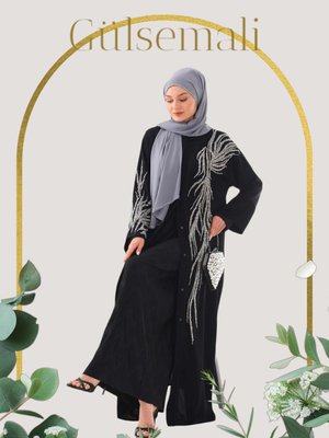 Lüks Dubai Ipeği Kumaş Özel Dikim El Işlemeli Abaya Şık Giyim Lüks Dubai Ipeği Kumaş Özel Dikim El Işlemeli Abaya Şık Giyim