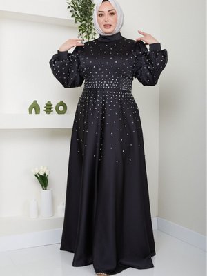 Saten Taşlı Abiye Elbise