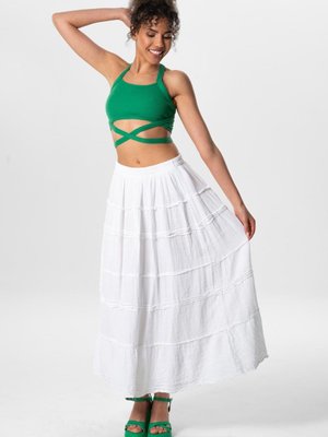 Benan Beli Lastikli Uzun Yazlık Müslin Etek Beyaz Byz