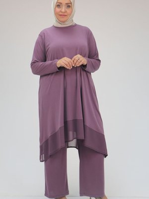 Gül Büyük Beden Sandy Şifon Pantolonlu Takım Gül Büyük Beden Sandy Şifon Pantolonlu Takım