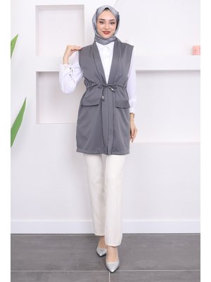 Füme Bel Bağlamalı Yelek Füme Bel Bağlamalı Yelek
