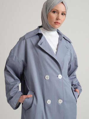 Yarım Astarlı Pamuk Oversize Kap Gri Mavi