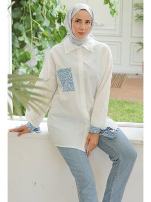 Bebe Mavi Kol Bağlamalı Keten Gömlek Bebe Mavi Kol Bağlamalı Keten Gömlek