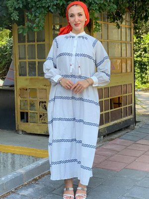 Gri Poplin Etnik Elbise