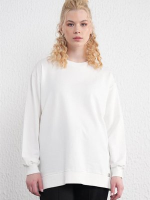 İki İplik Basic Ekru Sweatshirt